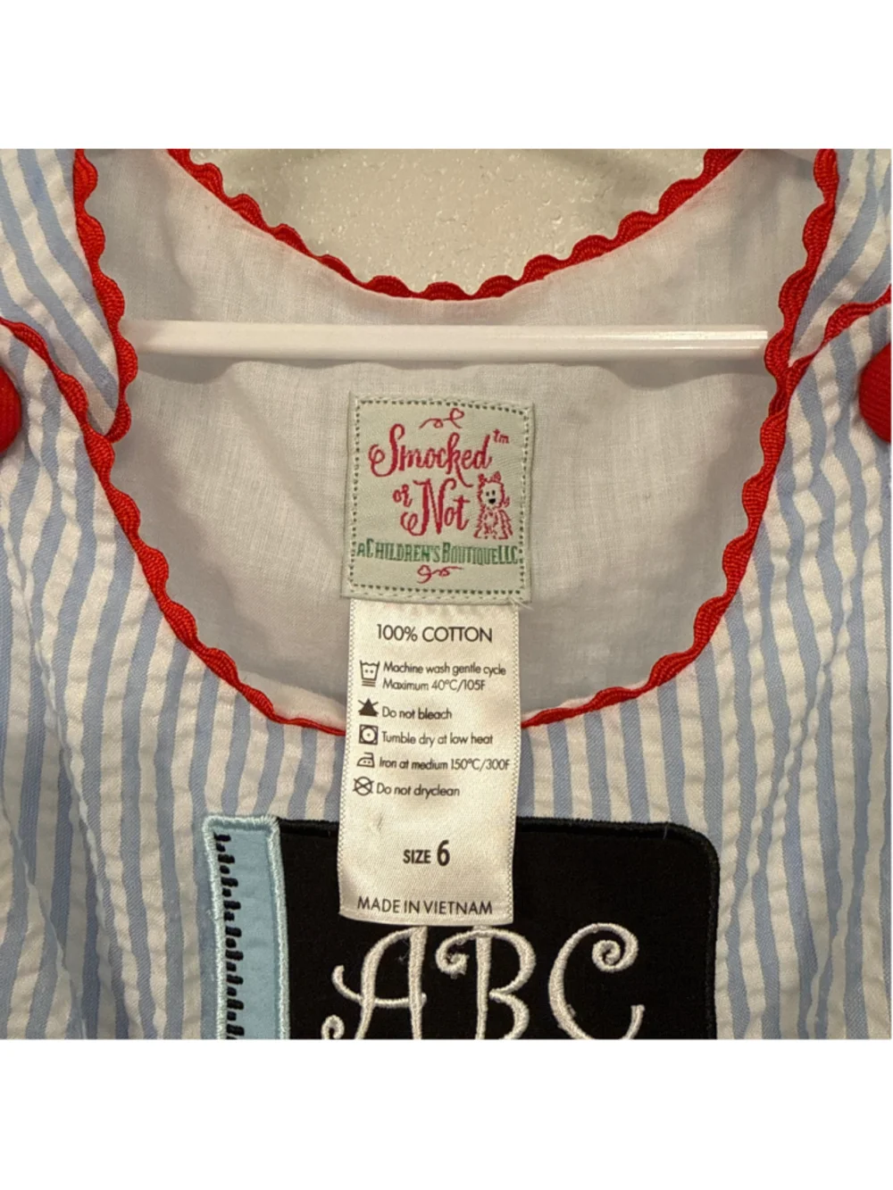 Smocked or Not Girls Blue Seersucker ABC School Dress Chalkboard Size 6
